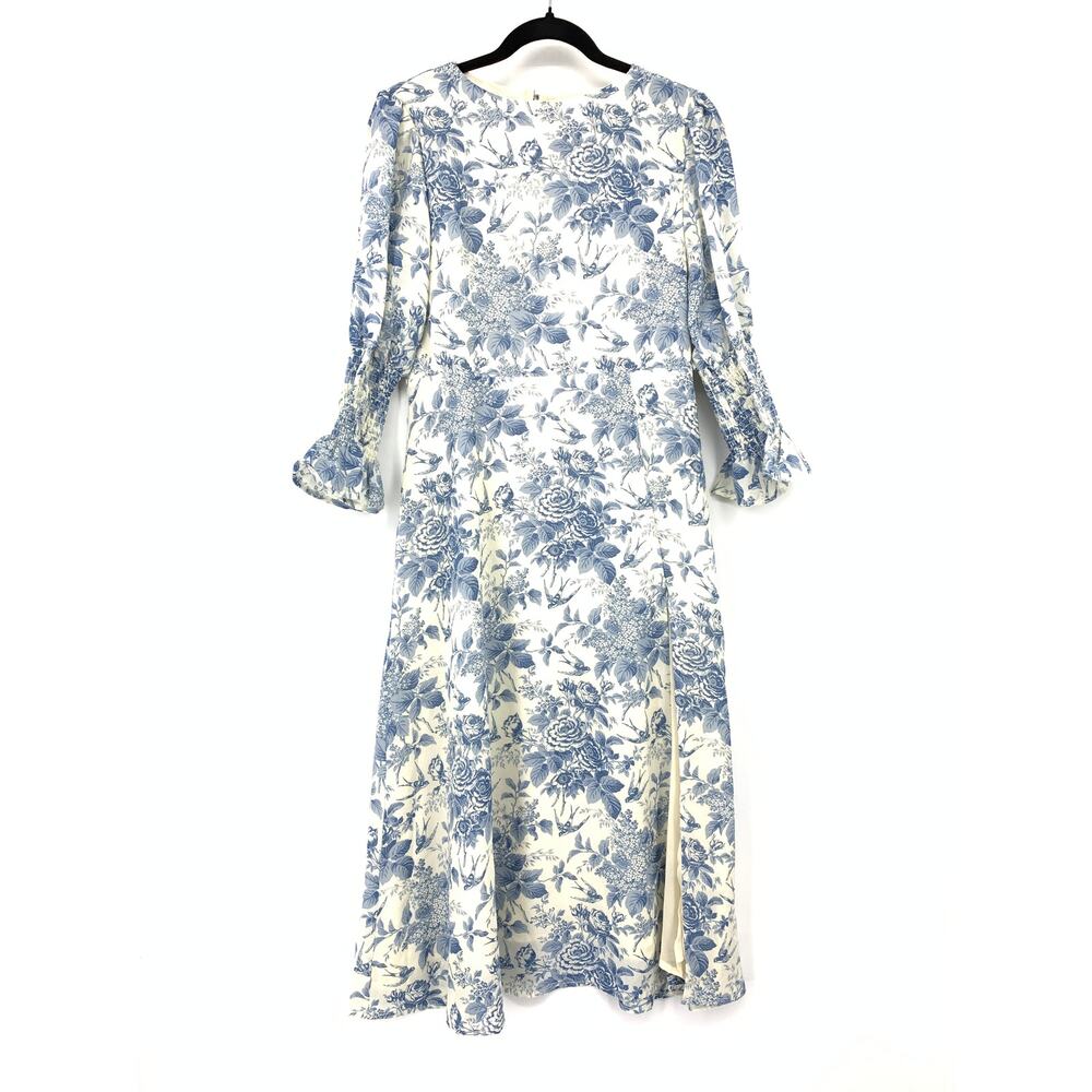 Sunday Up Midi Dress Womens Size Large Blue White Floral Print Long Sleeve